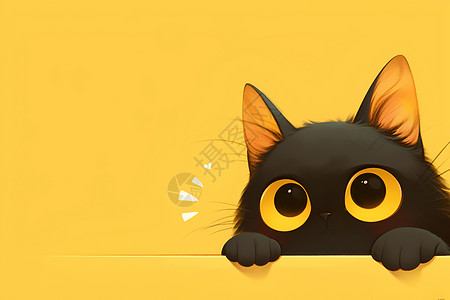 黄色灯光效果可爱的黑猫偷窥插画
