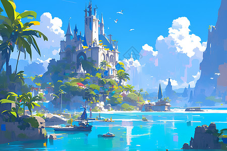 海岛上的城堡背景图片