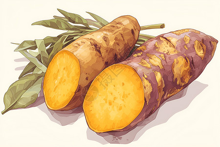 新鲜红薯鲜美诱人的甘薯插画