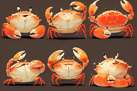 蟹和糯米饭螃蟹不同的表情和个性插画