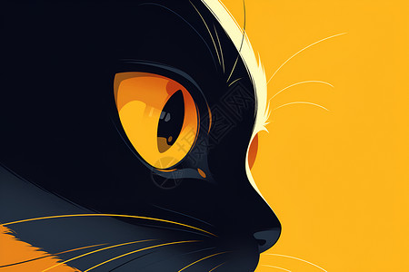 蓝黄眼睛黄眼睛的黑猫插画