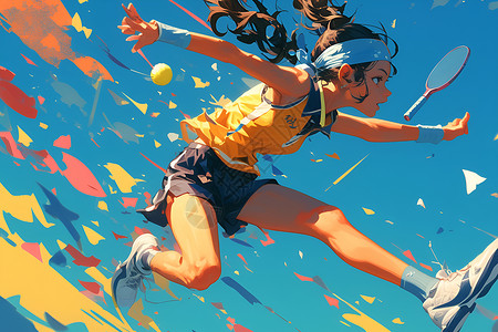 女孩飞身迎击网球高清图片