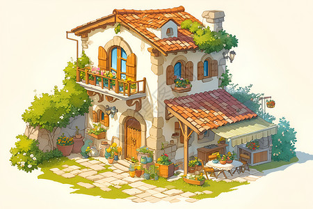 美式木屋迷人的小屋插画