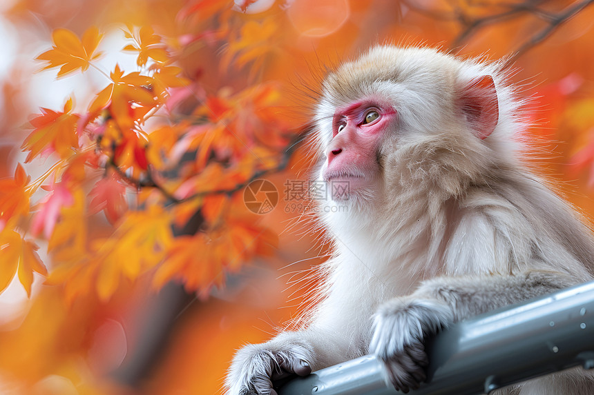 猴子悠然栖于栏杆图片