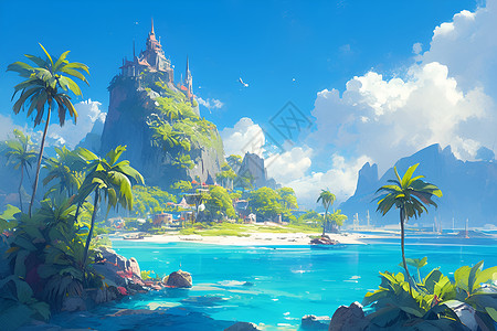 热带岛屿的城堡背景图片