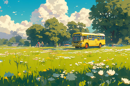 乡村交通乡村的巴士插画