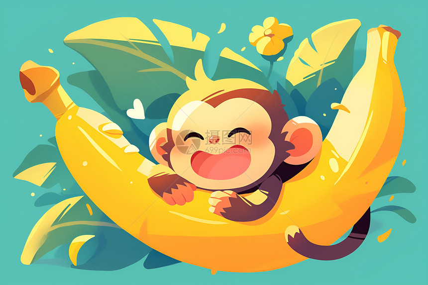 猴子开心的抱着香蕉图片