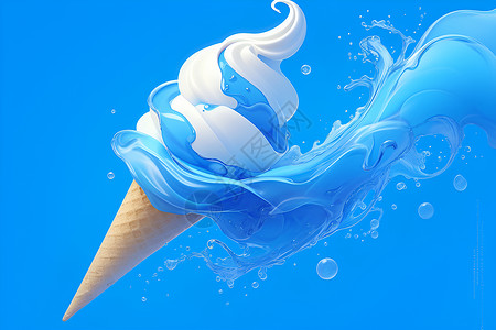 蓝色冰激凌融化中的冰淇淋插画