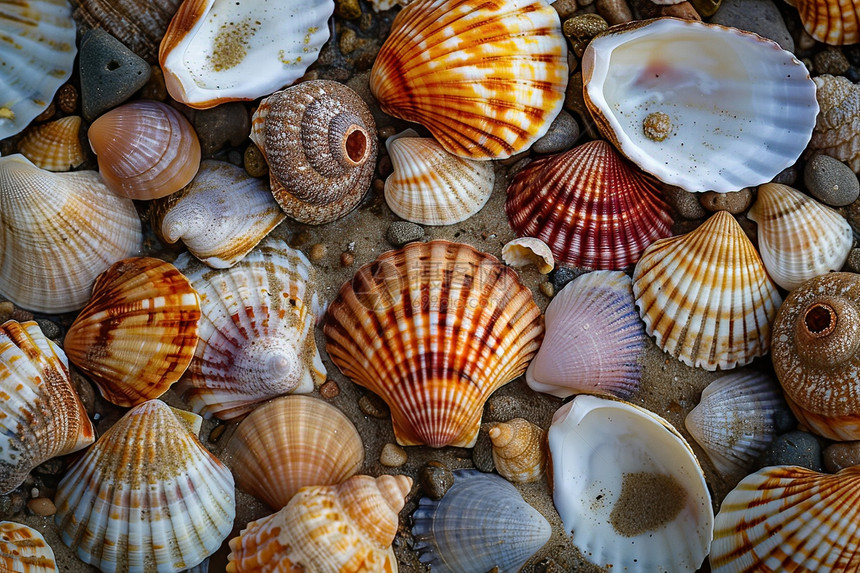海滩上的贝壳和海螺图片
