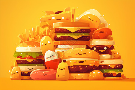快乐的汉堡和薯条套餐高清图片
