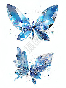 美丽插画蓝色的水晶蝴蝶插画