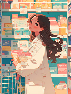 女孩在超市购物背景图片