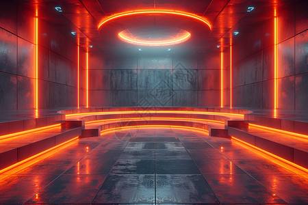 未来隧道未来舞台上的霓虹设计图片