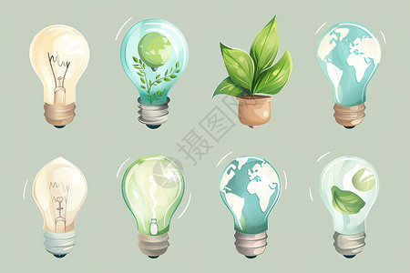 科技公益植物和灯泡插画