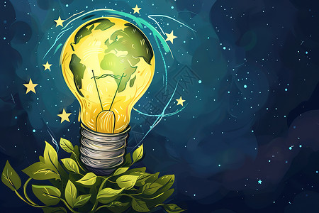 科技公益绿色植物灯泡插画