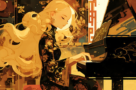 少女弹奏钢琴背景图片