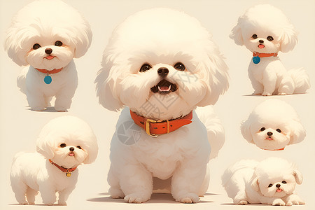 白色可爱小狗白色比熊犬表情插画