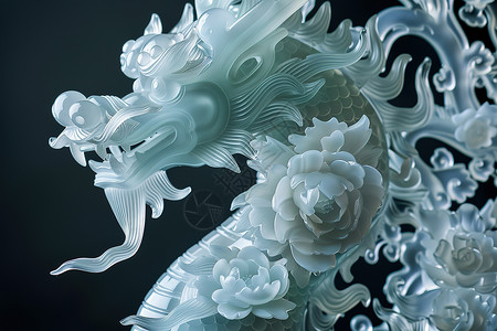翡翠镶嵌白色龙像雕刻背景