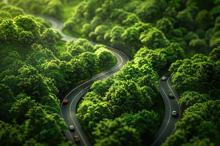 航拍森林道路弯曲道路背景设计图片