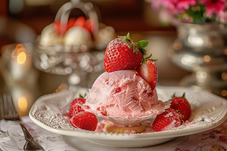 甜蜜草莓冰淇淋背景图片
