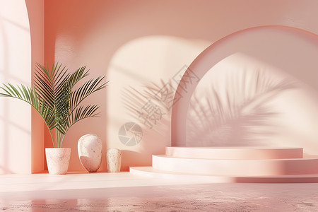 森系装饰植物粉色光影背景设计图片