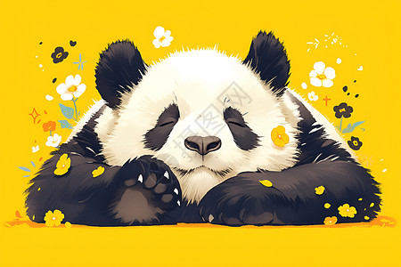 熊猫闭着眼享受美好时刻插画