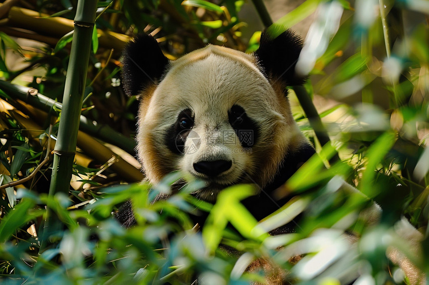 熊猫在竹林中坐着图片