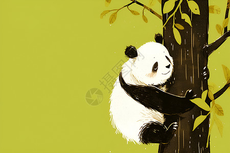熊猫挣扎攀爬树木插画