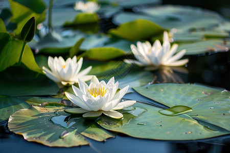池塘荷叶水面的莲花背景
