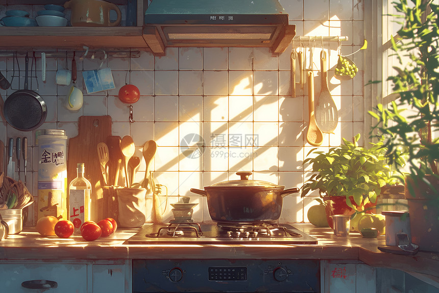 阳光下的厨房图片