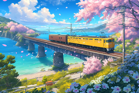 火车奇幻之旅插画图片素材