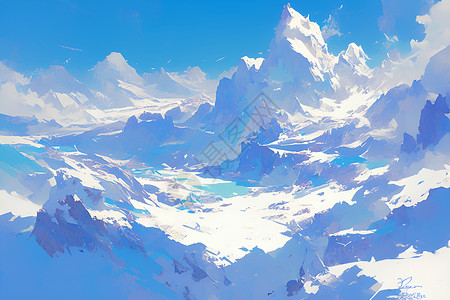 尼泊尔雪山冰雪山脉中的奇幻世界插画