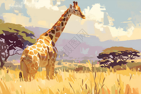 草地上长颈鹿长颈鹿在草地上插画