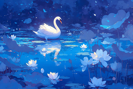 慈湖中的天鹅美丽的天鹅在湖中插画