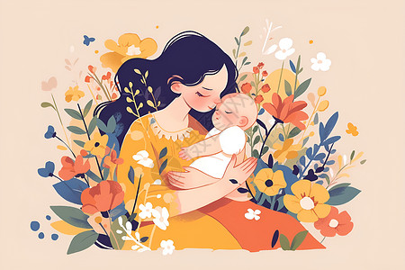 宝宝排便妈妈怀抱着婴儿插画