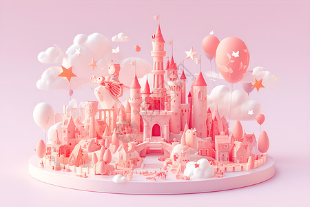 粉色卡通城堡背景图片
