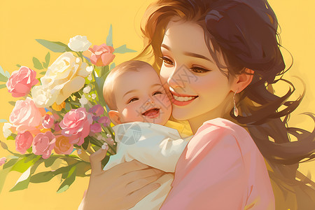 抱着婴儿抱着宝宝的母亲插画