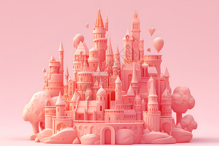 粉色童话城堡背景图片