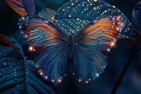 小飞虫幻彩中的蓝色蝴蝶设计图片