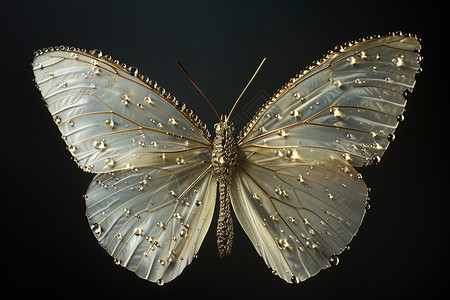 小飞虫水滴洒在金色和白色翅膀上设计图片