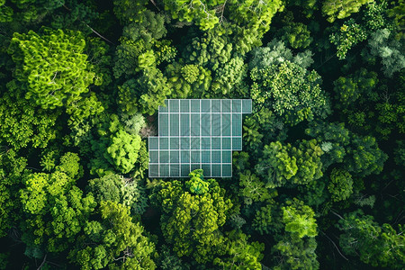 题板森林中间的一个太阳能板背景