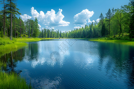 大自然天空澈明亮的湖光山色背景