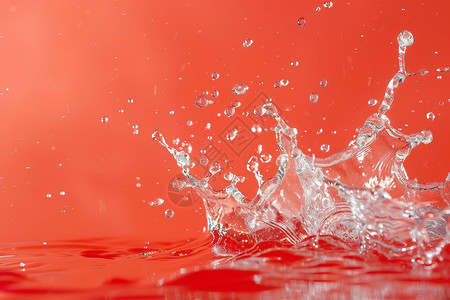 飞溅液体红色背景前飞溅的水花背景
