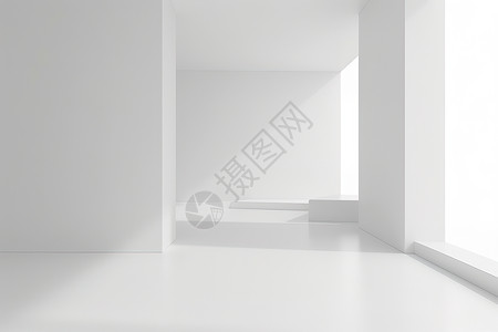 空旷建筑简约的白色房间插画