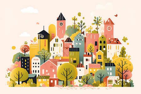 多彩的小城背景图片