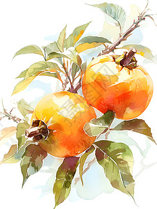 水果背景图片清新简约水彩画的柿子插画