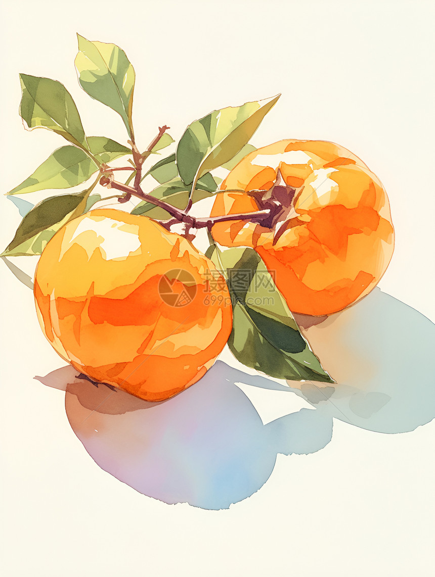 新鲜的柿子插画图片