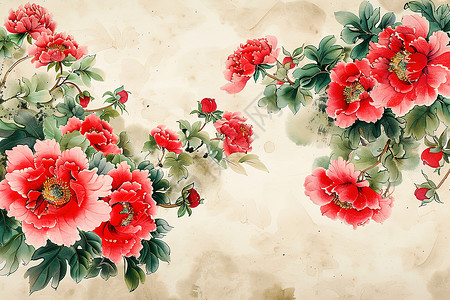 国色天香牡丹绽放的美丽花朵插画