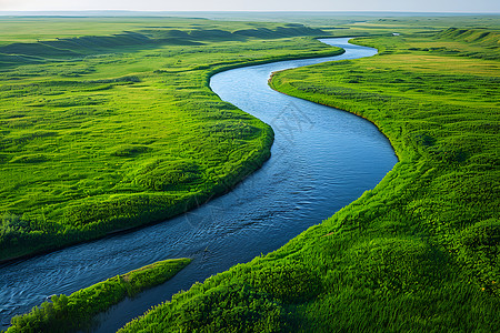 草原中的壮观河流高清图片