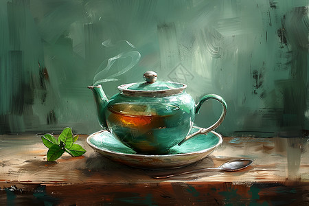 西式饮品茶壶中的醇香茶水插画